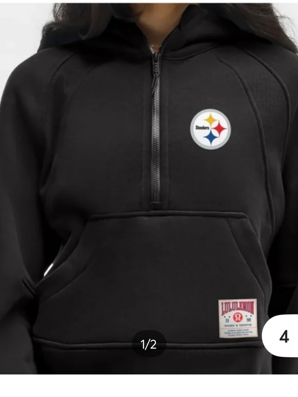 lululemon athletica woman’s Black Half-Zip Scuba Hoodie with Steelers Logo